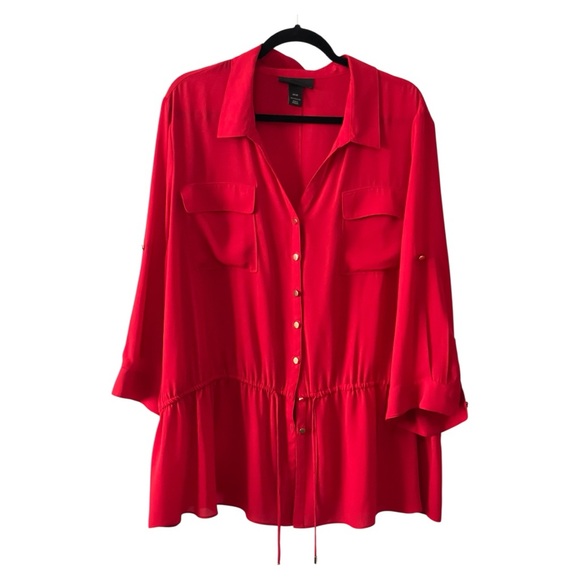 Lane Bryant Vibrant Red Button-Down Shirt - Picture 1 of 7